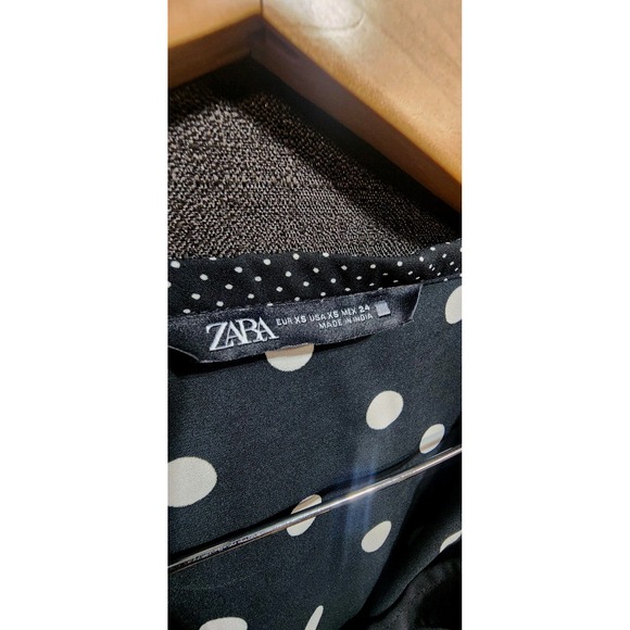 Zara Women Dress Contrast Polka Dots Ruffle Party Midi Sz XS‎ Black White NEW - Picture 7 of 11